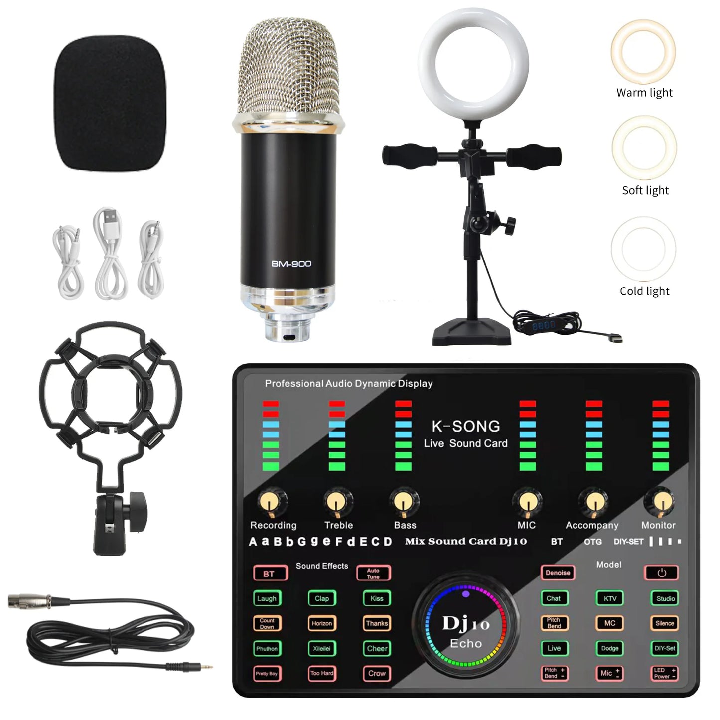 Professional Audio Sound Card Set BM900 Mic Studio Condenser Microphone For Karaoke Podcast Recording Live Streaming