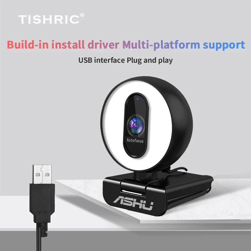 TISHRIC Full HD Computer Web Camera 1080P Webcam 60fps with Microphone Web Cam USB PC Camera For Webcast Network Teaching