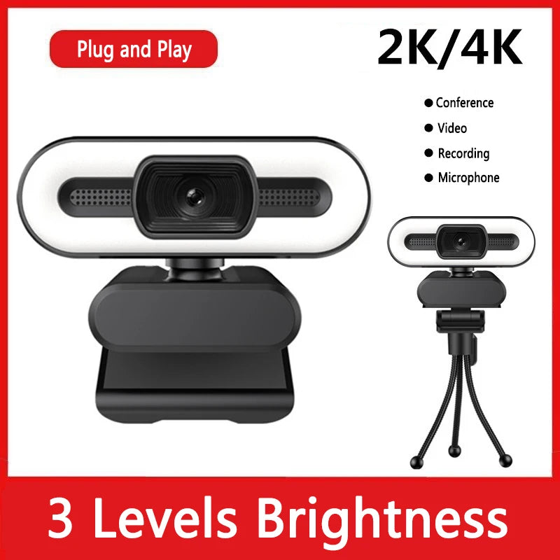 New 4K Webcam Autofocus HD Webcam With Fill Light Rotatable Laptop Webcam PC Computer Camera With Microphone for Youtube Video