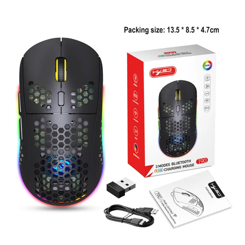 Rechargeable Type C RGB Wireless & Bluetooth Gaming Mouse Lightweight Office Fast Charge 3600DPI For PC Laptop Computer L60