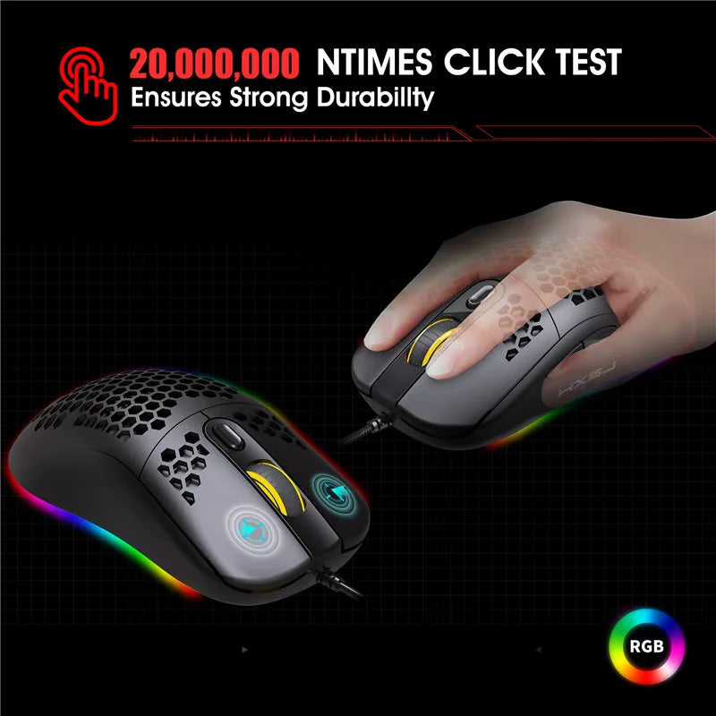 Lightweight USB Wired RGB Gaming Mouse Professional Led 6 Adjustable 6400 DPI For PC Computer Laptop Black Macro Programming