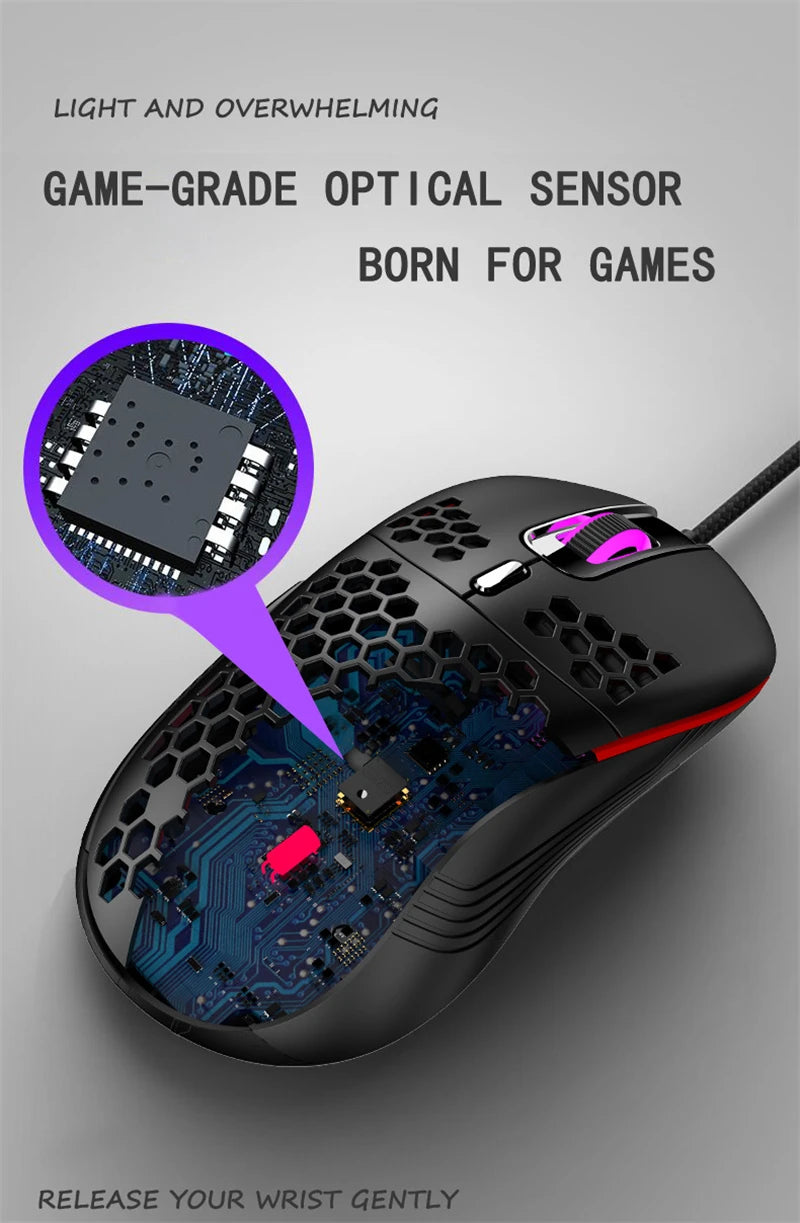 Highend Lightweight USB Wired RGB Gaming Mouse 7200DPI Honeycomb Shell Ergonomic For Computer PC Desktop Black White Pink New