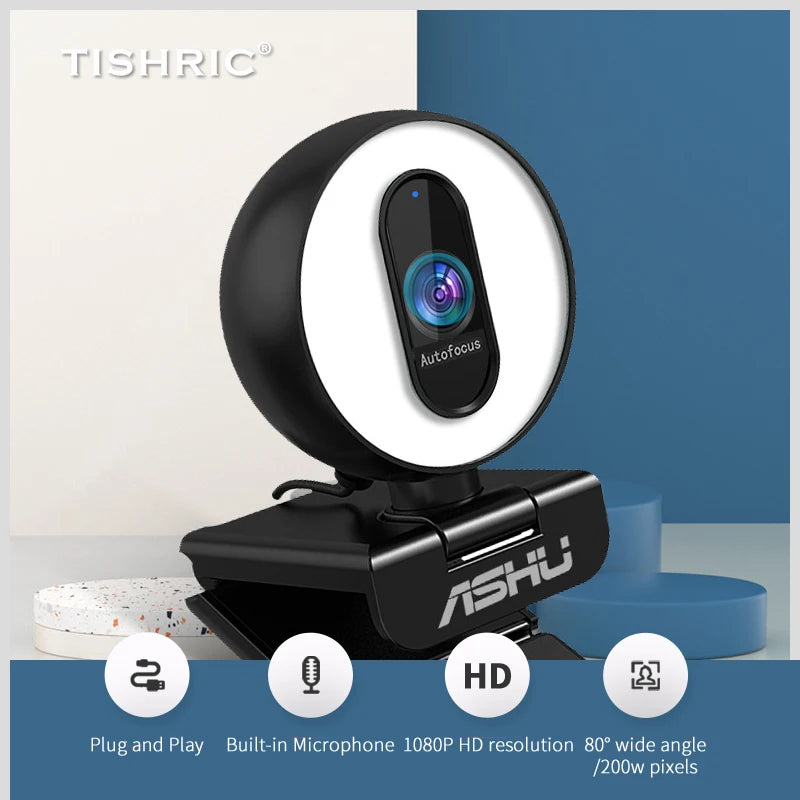 TISHRIC Full HD Computer Web Camera 1080P Webcam 60fps with Microphone Web Cam USB PC Camera For Webcast Network Teaching