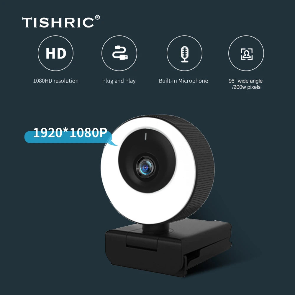 TISHRIC H780 1080P Webcam 60fps Web Cam Web Camera USB With Anti Peeping Cover Fill Light and Beauty PC Camera Live Webcam