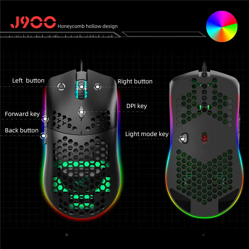 High Quality Lightweight RGB Wired Gamer Mouse Professional 6400 DPI For Computer Laptop PC White Black Macro Programming L900