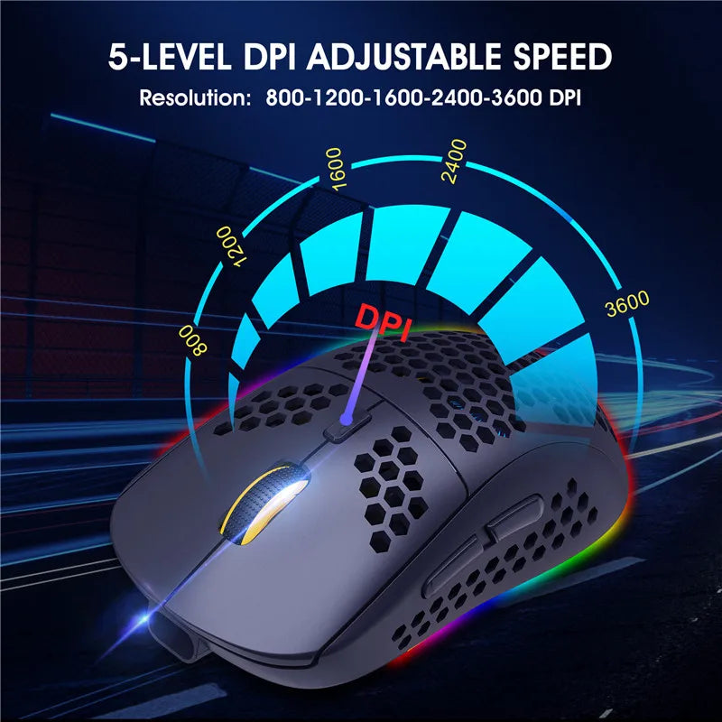 Rechargeable Type C RGB Wireless & Bluetooth Gaming Mouse Lightweight Office Fast Charge 3600DPI For PC Laptop Computer L60