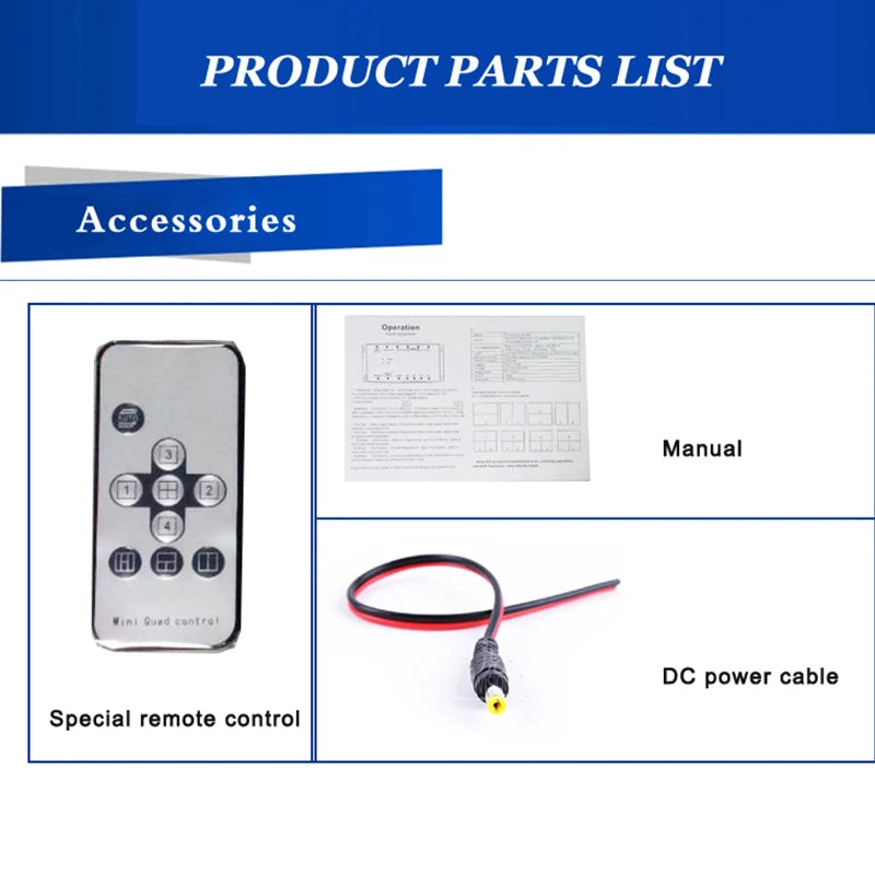 Car 4-Way Composite RCA Video Splitter Distribution support car rear front side view cameras four cameras control box switch