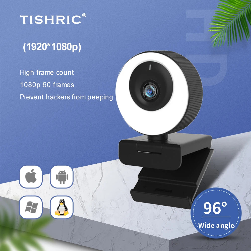 TISHRIC H780 1080P Webcam 60fps Web Cam Web Camera USB With Anti Peeping Cover Fill Light and Beauty PC Camera Live Webcam