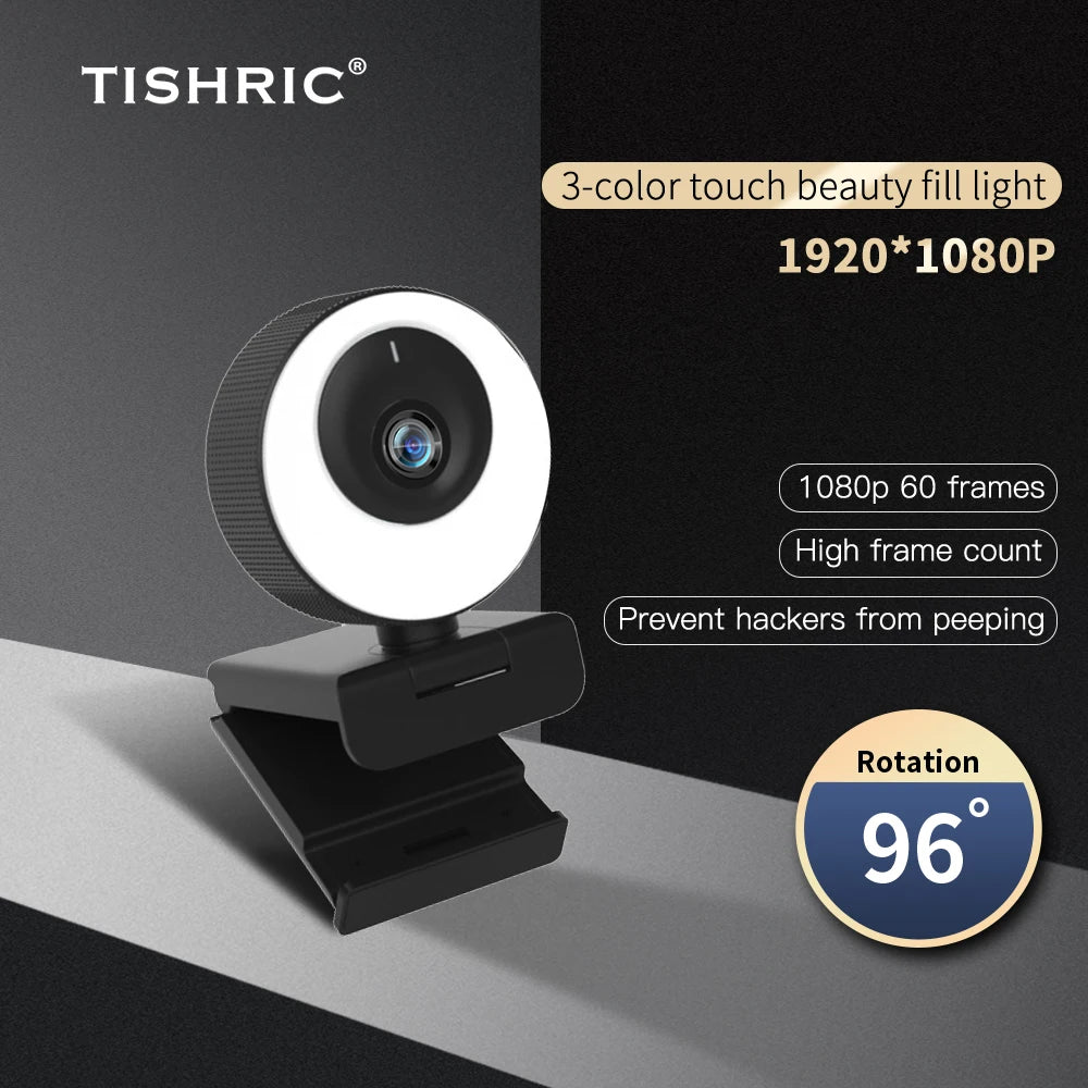 TISHRIC H780 1080P Webcam 60fps Web Cam Web Camera USB With Anti Peeping Cover Fill Light and Beauty PC Camera Live Webcam