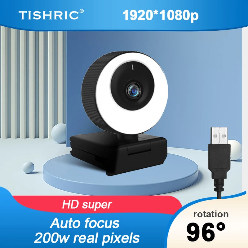 TISHRIC H780 1080P Webcam 60fps Web Cam Web Camera USB With Anti Peeping Cover Fill Light and Beauty PC Camera Live Webcam