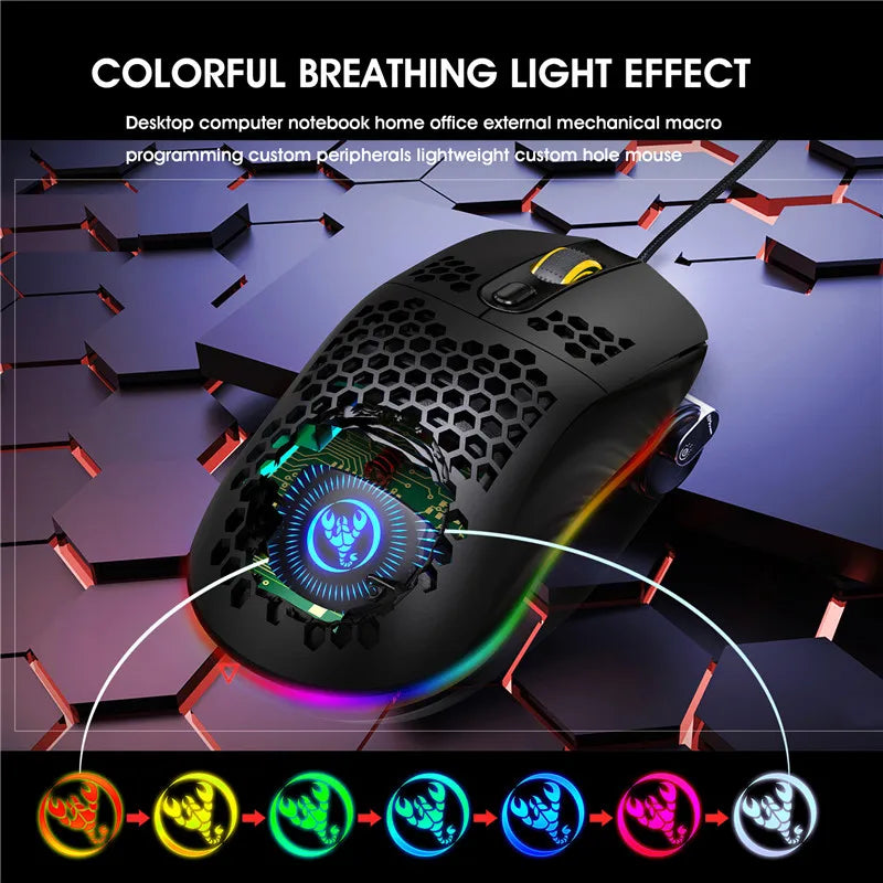 Lightweight USB Wired RGB Gaming Mouse Professional Led 6 Adjustable 6400 DPI For PC Computer Laptop Black Macro Programming