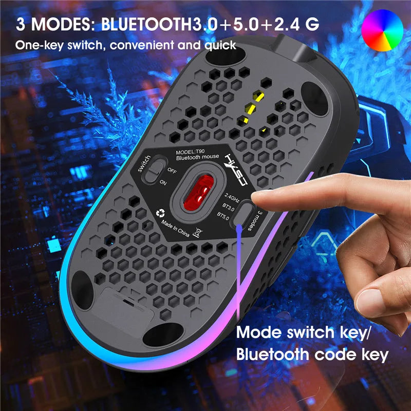 Rechargeable Type C RGB Wireless & Bluetooth Gaming Mouse Lightweight Office Fast Charge 3600DPI For PC Laptop Computer L60