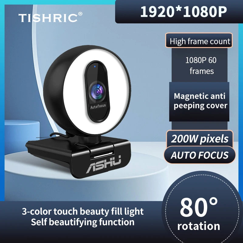 TISHRIC Full HD Computer Web Camera 1080P Webcam 60fps with Microphone Web Cam USB PC Camera For Webcast Network Teaching