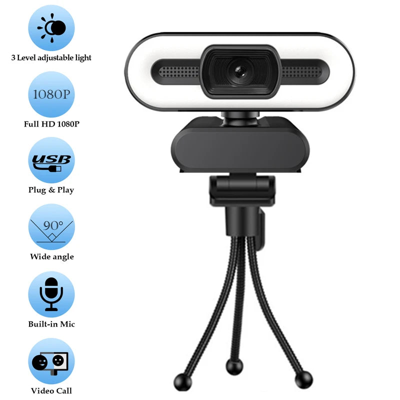 New 4K Webcam Autofocus HD Webcam With Fill Light Rotatable Laptop Webcam PC Computer Camera With Microphone for Youtube Video