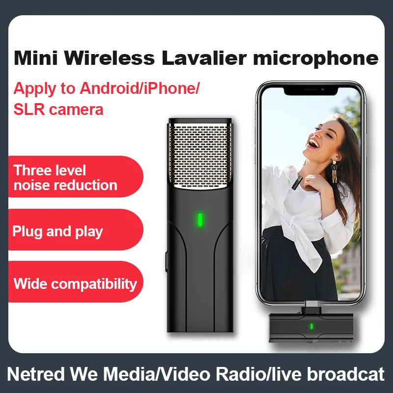 Wireless condenser microphone clip-on 360-degree live audio recording microphone