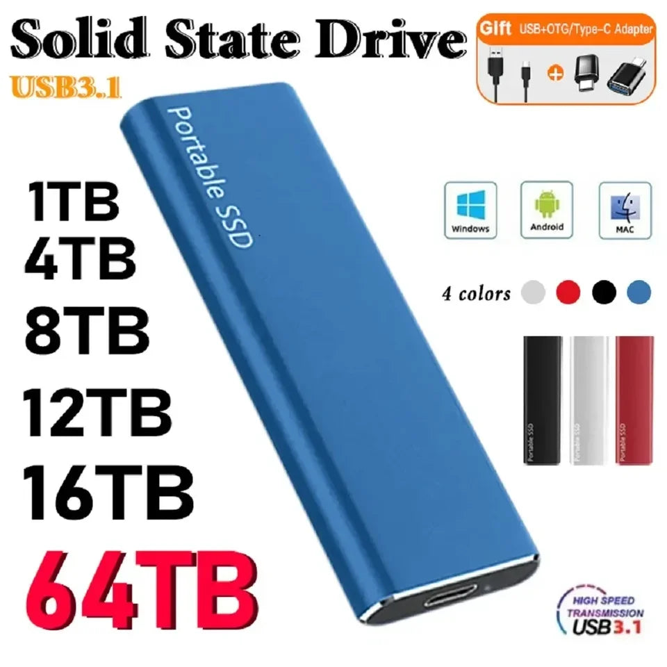 Original Portable SSD 1TB External Hard Drive 2TB Mobile Solid State Drive USB 3.1 External Hard Disk for Laptops/Mac/PC/Phone