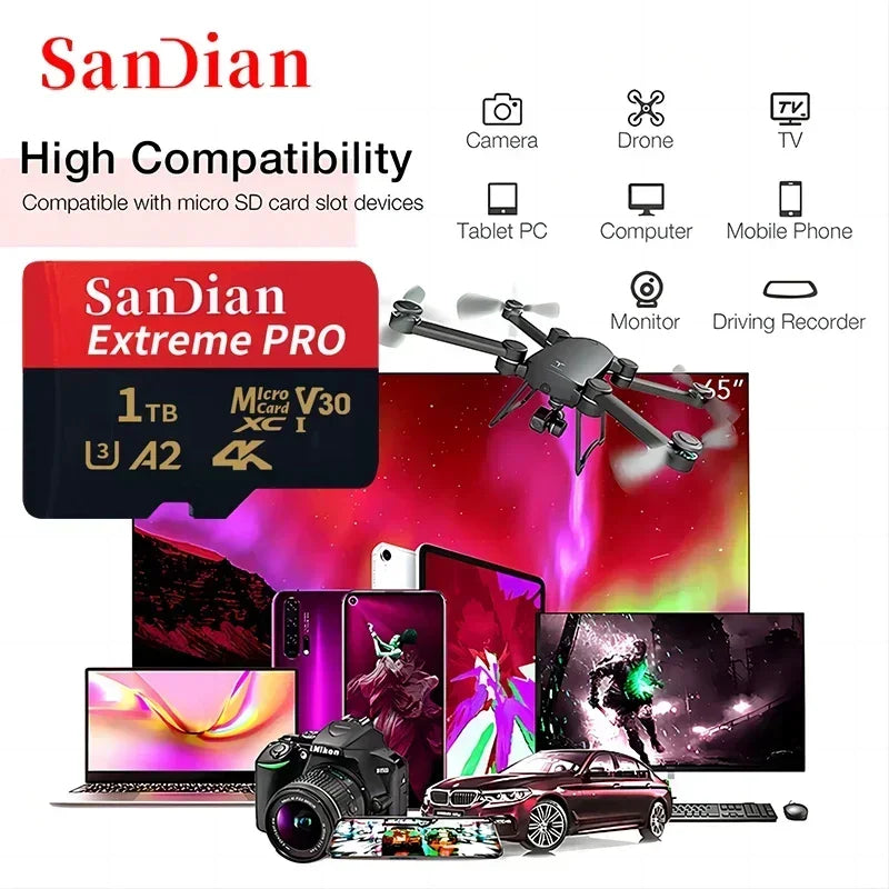 Original 1TB Micro TF/SD Card 128GB Flash Card Class 10 SD Card 256GB Memory Card 512GB Mini SD card for Phone/Cameras/tablet/MA