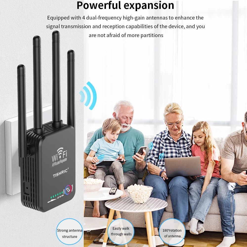 TISHRIC Wireless Repeater Wifi Signal Amplifier Wifi Extender Long Range Wifi Repeater Gigabit Router Repeater 1200Mbps