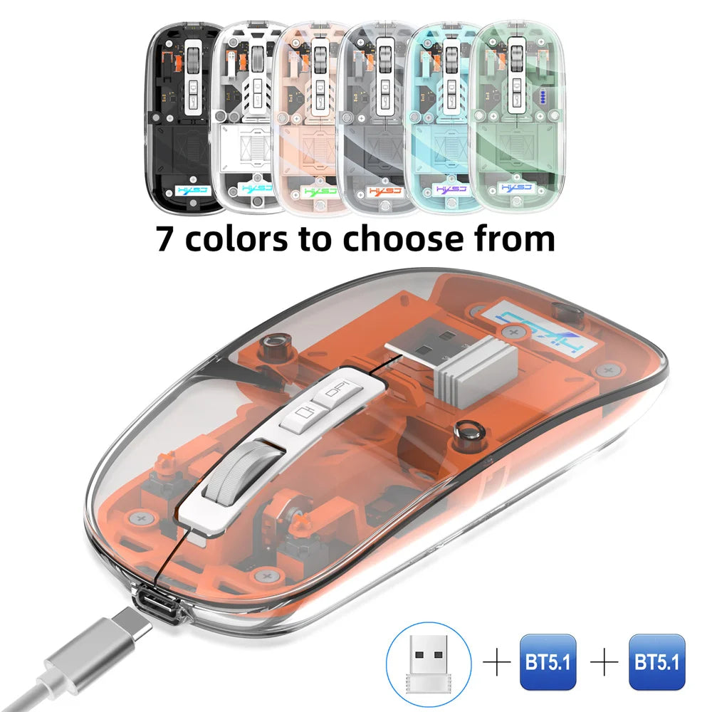 New Transparent 3 Mode Bluetooth 2.4G Wireless Mouse One-Click to Desktop Type-C Rechargeable Quiet Click for Laptop Tablet L900