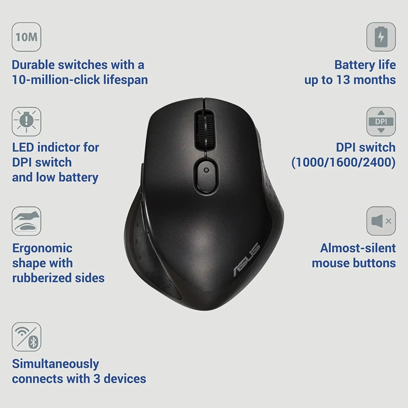 ASUS MW203 Multi Device Ergonomic Game Wireless Mouse Bluetooth Silent Office 2400dpi Laptop Pc Laptop Accessories Optical Mouse