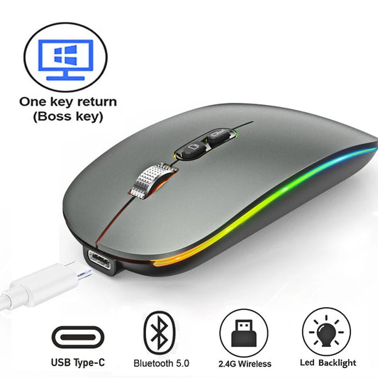 Dual Mode Bluetooth & Wireless RGB Mouse One-Click to Desktop Metal Wheel Type-C Rechargeable Quiet Click for Laptop PC M103