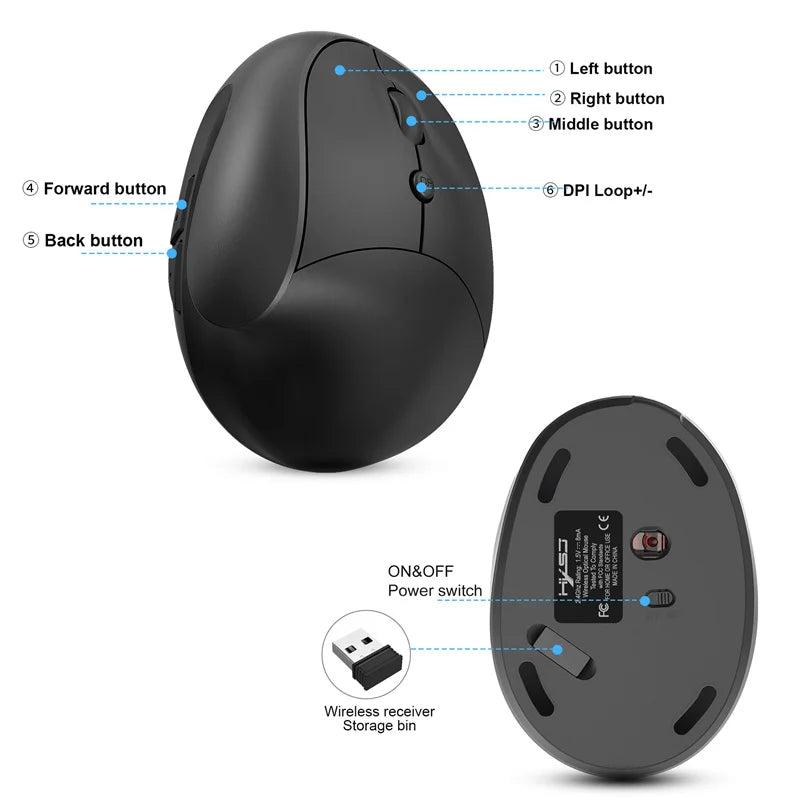 New Healthy Ergonomic Vertical 2.4G Wireless Mouse 2400 DPI Quiet Click For Computer PC Laptop Black Grey Comfortable LX10