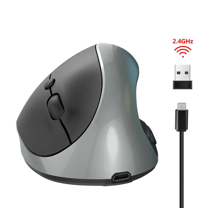 New Rechargeable Ergonomic Vertical 2.4G Wireless Mouse 2400 DPI Mute Click For Computer PC Laptop Black Grey Comfortable LX10