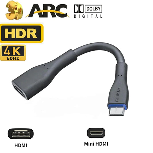 Mini HDMI to HDMI 4k Adapter HDMI Short Cable 4K@60Hz Support HDR HDCP 3D 1080P 18Gbps Data  for Camera Laptop Monitor