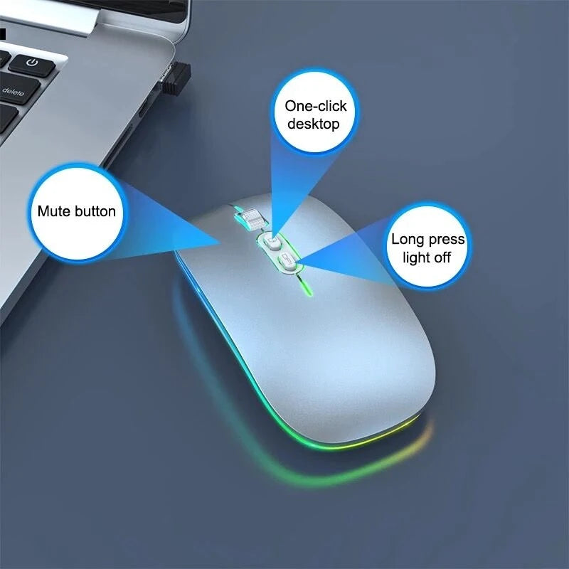 Promotion Bluetooth & Wireless RGB Mouse One-Click to Desktop Metal Wheel Type-C Rechargeable Quiet Click for Laptop PC