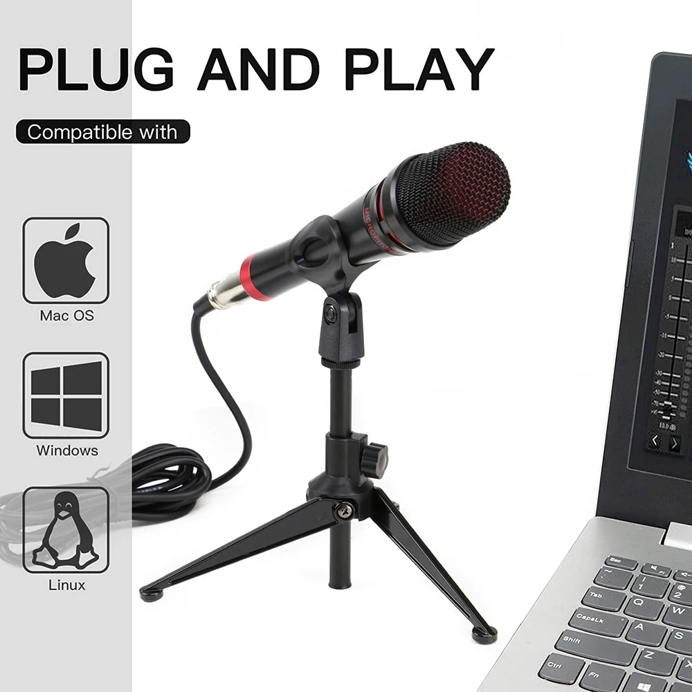 Professional Karaoke Microphone Phantom Power Sound Card Kits Studio Condenser Microphone for Pc Computer Phone Mikrofon Tripod