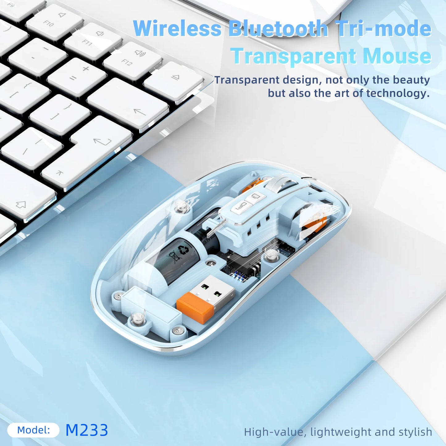 Type-c Rechargeable Highend Transparent 2.4G Wireless Bluetooth Triple Mode Silent Gaming Mouse For PC Computer Laptop LM233