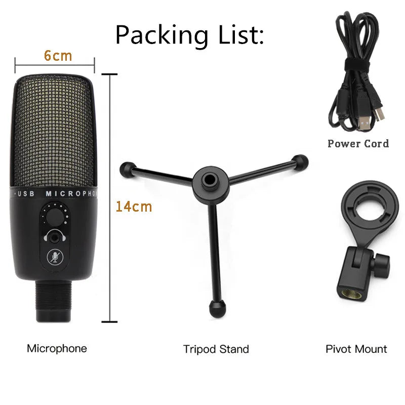 Professional Condenser Microphone With RGB Light USB Recording Microphone for PC Computer Streaming Studio Video Podcasting Mic