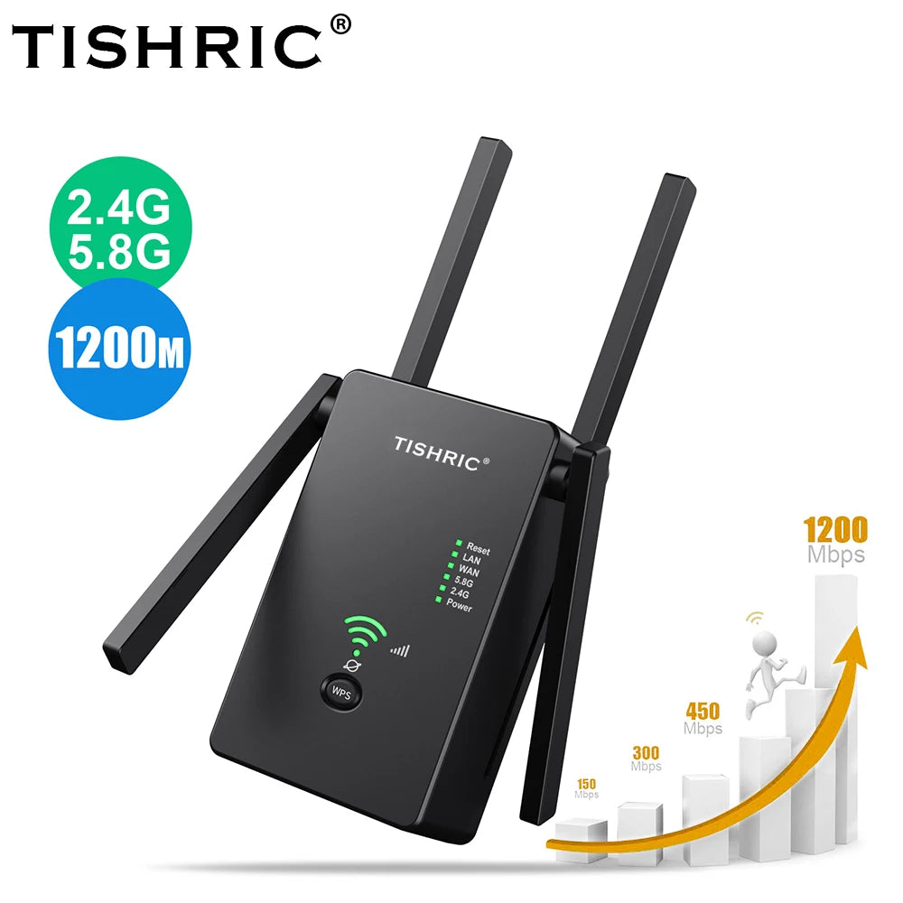 TISHRIC Wifi Repeater Wifi Extender Router 1200Mbps Wifi Signal Amplifier Increases Wifi Range Long Range Wifi Repeater