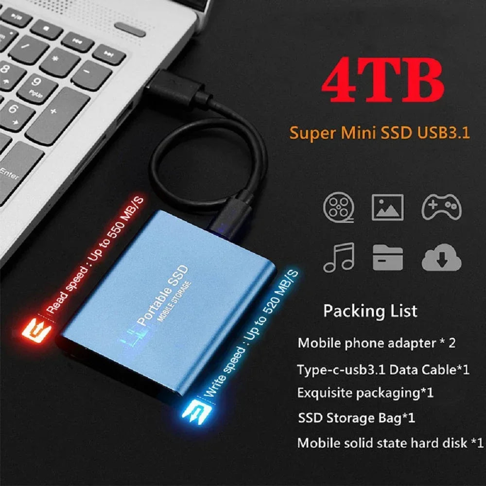 Portable SSD 1TB External Hard Drive High-speed Mobile Solid State Drive 2TB External Storage Hard Disk for Notebook/PC/ Mac