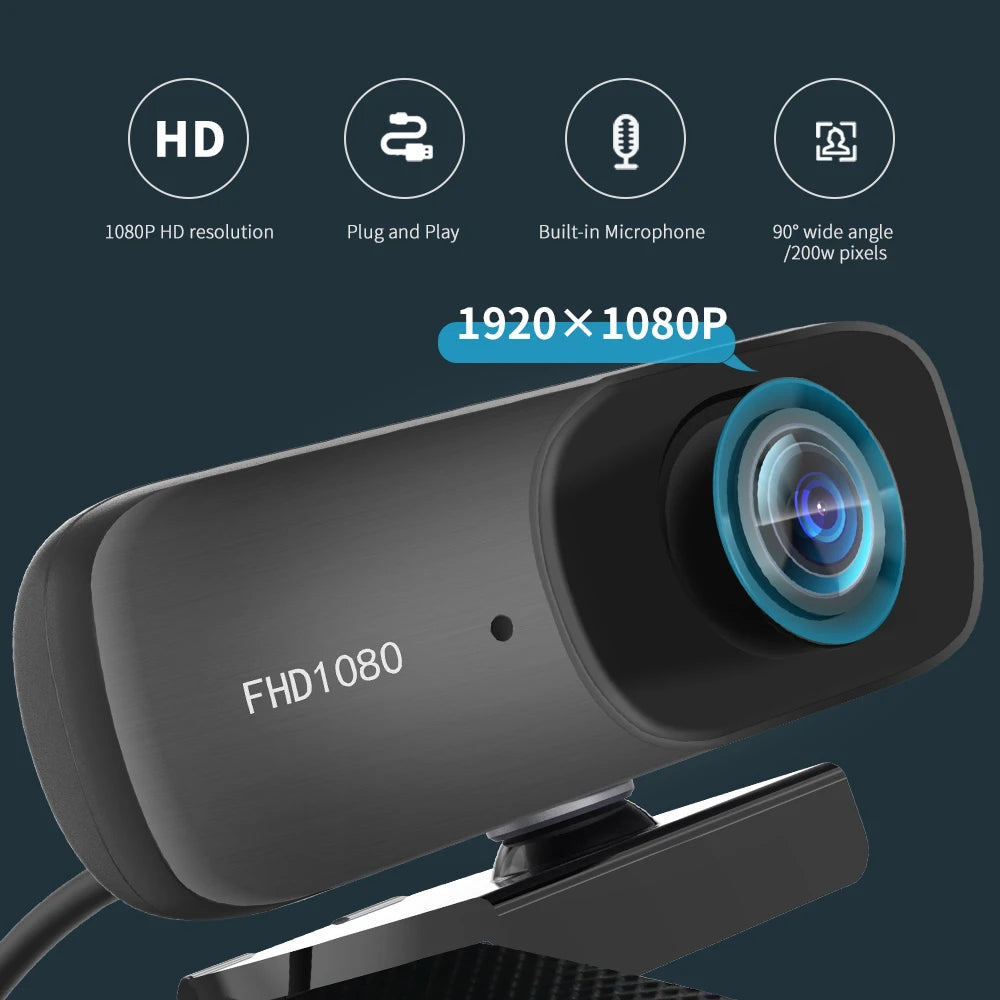 TISHRIC 1920*1080P Webcam Full HD Web Cam PC Camera USB Web Camera for Computer 90° Wide Angle Best C70 Webcam for Live Telecast