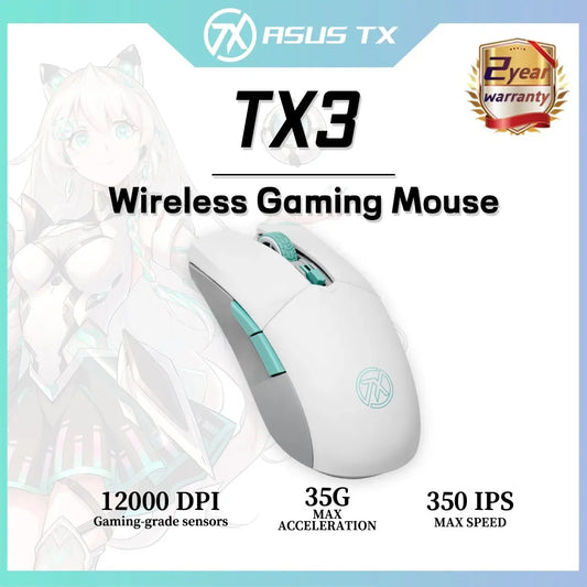 Asus Tx Gaming Wireless Mouse Bluetooth 2.4g Dual Mode 62g Lightweight Symmetrical 12000 Dpi Long-Lasting Pbt Non-Slip Gamer