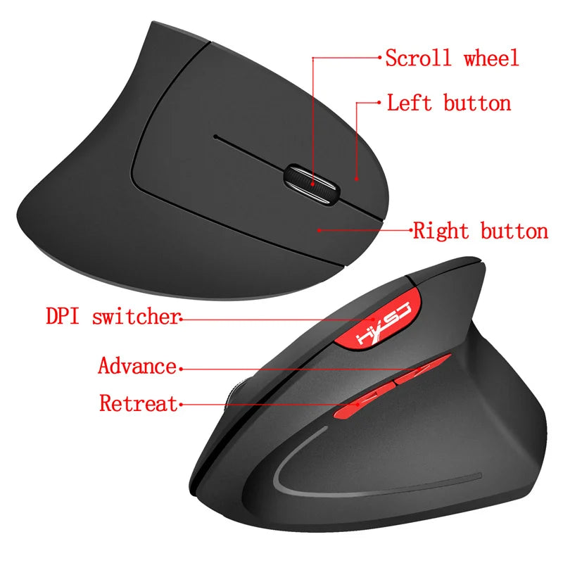 New Healthy Ergonomic Vertical 2.4G Wireless Mouse Home Office 2400 DPI For PC Laptop Black Grey Comfortable High Quality LT24