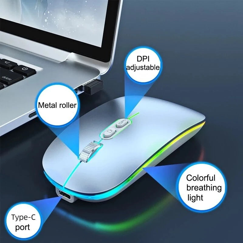 Promotion Bluetooth & Wireless RGB Mouse One-Click to Desktop Metal Wheel Type-C Rechargeable Quiet Click for Laptop PC