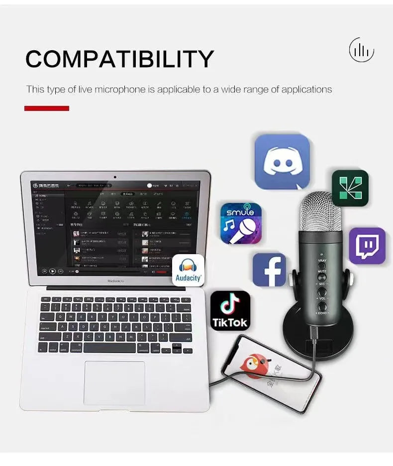 lotorasia Condenser Microphone Studio Recording USB Microphone for PC Computer Streaming Video Gaming Podcasting Singing Mic