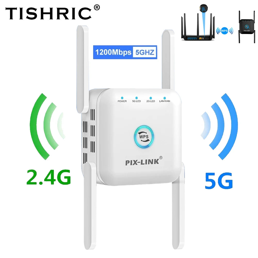 TISHRIC 5G Wifi Repeater Wireless Repeater Router 1200Mbps Wifi Extender Wifi Signal Amplifier Long Range Wifi Repeater