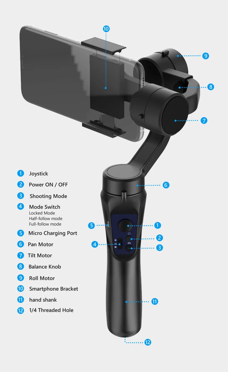 Lotorasia F6 3 Axis Gimbal Handheld Stabilizer Cellphone Action Camera Holder Anti Shake Video Record Smartphone Gimbal