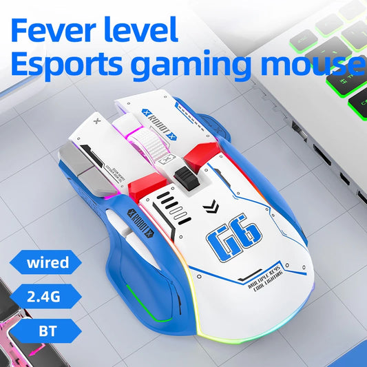 Mute RGB Tri-mode Wired 2.4G Wireless Bluetooth Meche Gaming Mouse 4000DPI for Windows IOS Mac Home Office Laptop PC Type C