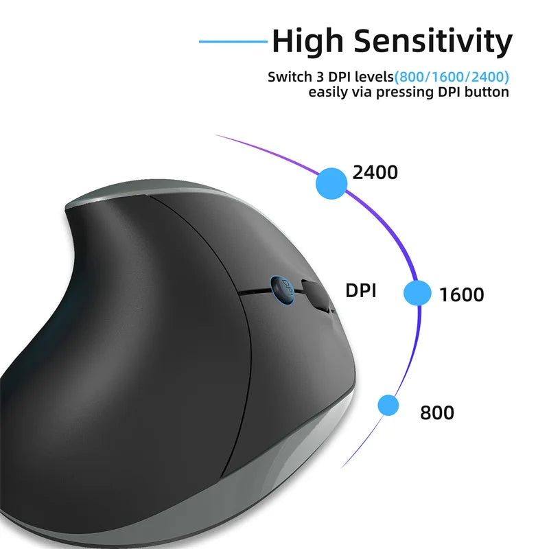 New Healthy Ergonomic Vertical 2.4G Wireless Mouse 2400 DPI Quiet Click For Computer PC Laptop Black Grey Comfortable LX10