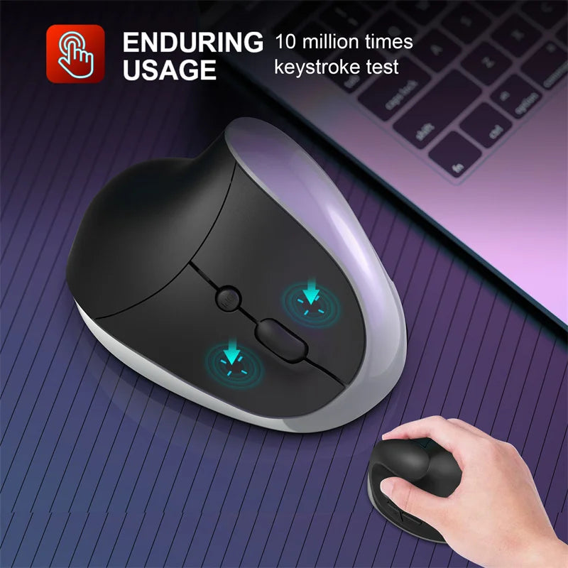 New Rechargeable Ergonomic Vertical 2.4G Wireless Mouse 2400 DPI Mute Click For Computer PC Laptop Black Grey Comfortable LX10