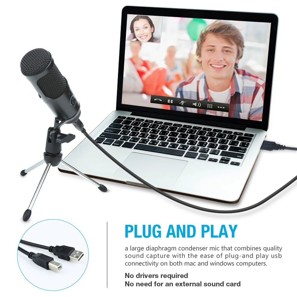 lotorasia Microphone PC Studio USB Microphone for Computer Gaming Streaming Video Mic Podcasting Recording Microfon