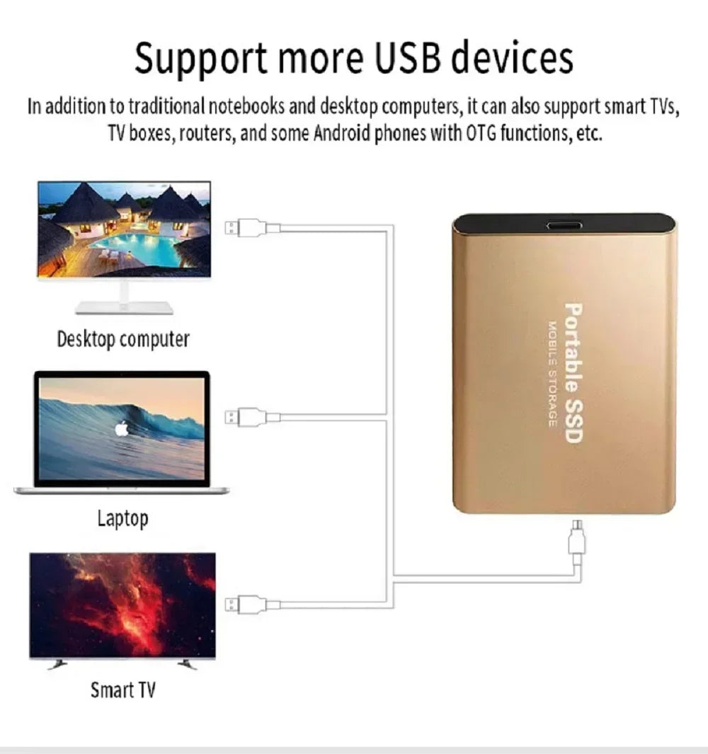 Portable SSD 1TB External Hard Drive High-speed Mobile Solid State Drive 2TB External Storage Hard Disk for Notebook/PC/ Mac