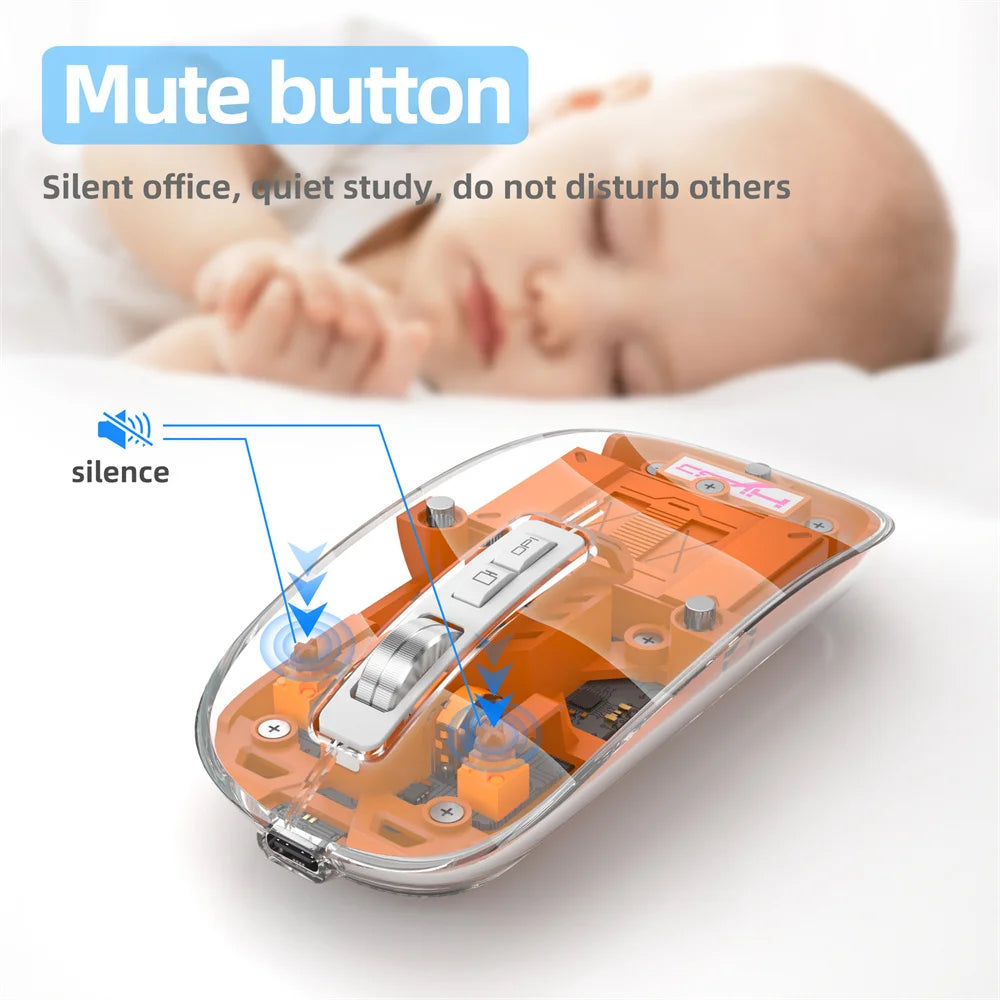 New Transparent 3 Mode Bluetooth 2.4G Wireless Mouse One-Click to Desktop Type-C Rechargeable Quiet Click for Laptop Tablet L900