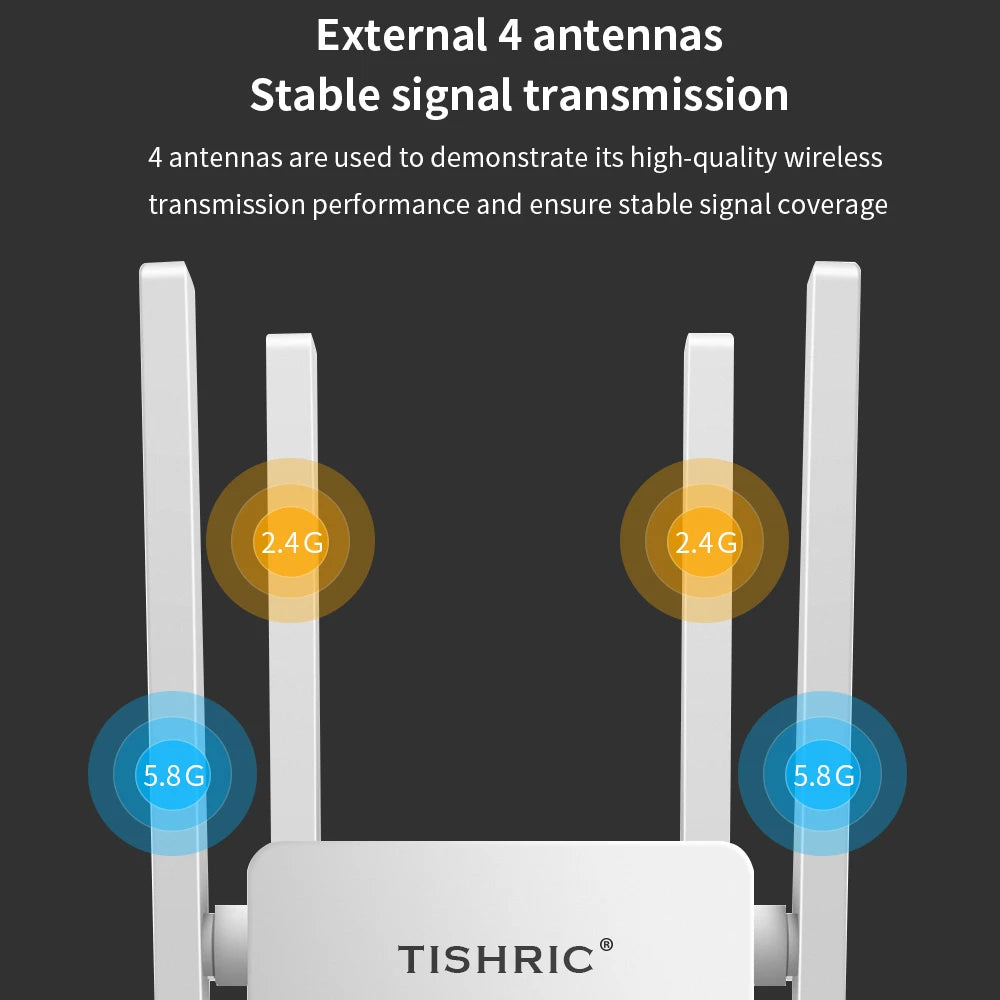 TISHRIC Wifi Repeater Wifi Extender Router 1200Mbps Wifi Signal Amplifier Increases Wifi Range Long Range Wifi Repeater